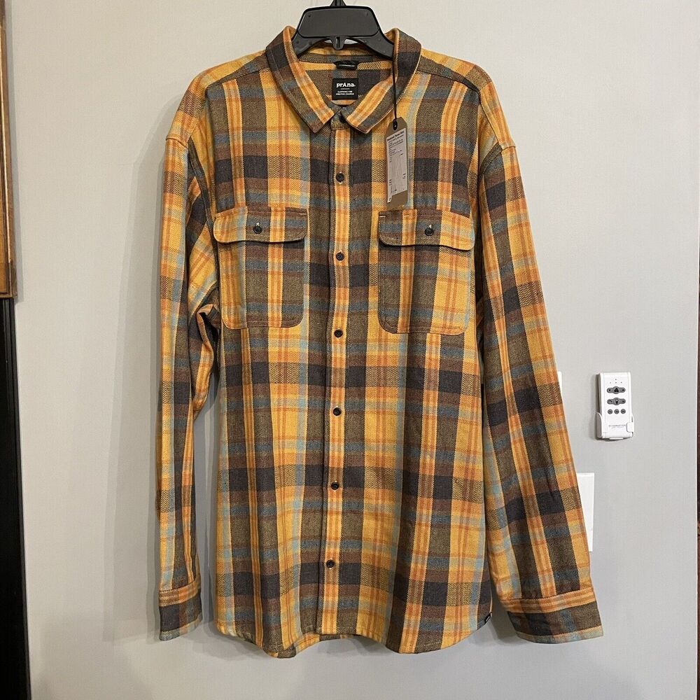 Prana Shirt Westbrook Heavyweight Flannel Button Up Recycled Cotton Poly XXL New